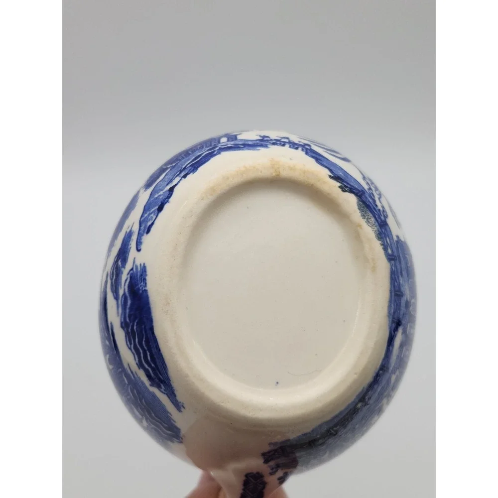 Vintage Blue Willow Creamer White Blue Birds Unmarked Ceramic